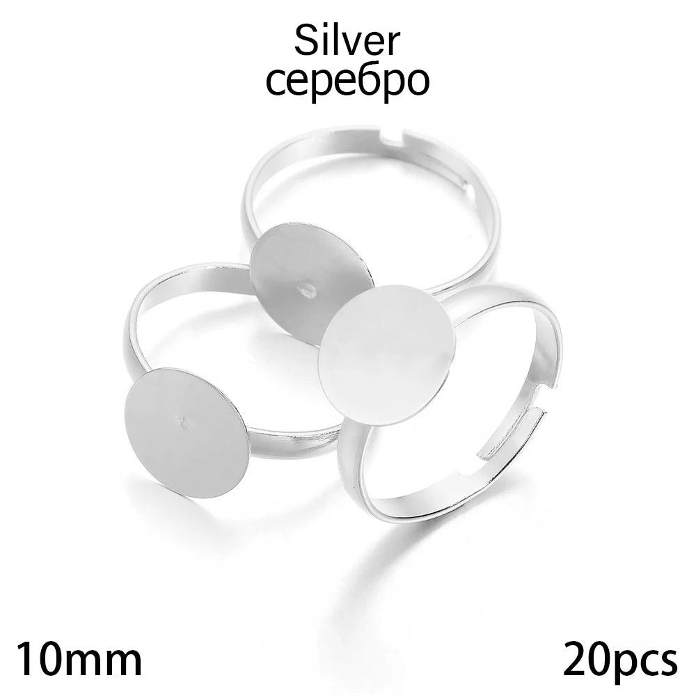 20-40Pcs/lot 7-10mm Metal Adjustable Blank Rings Setting For DIY Handmade Ring Jewelry Making Finding Supplies Accessories