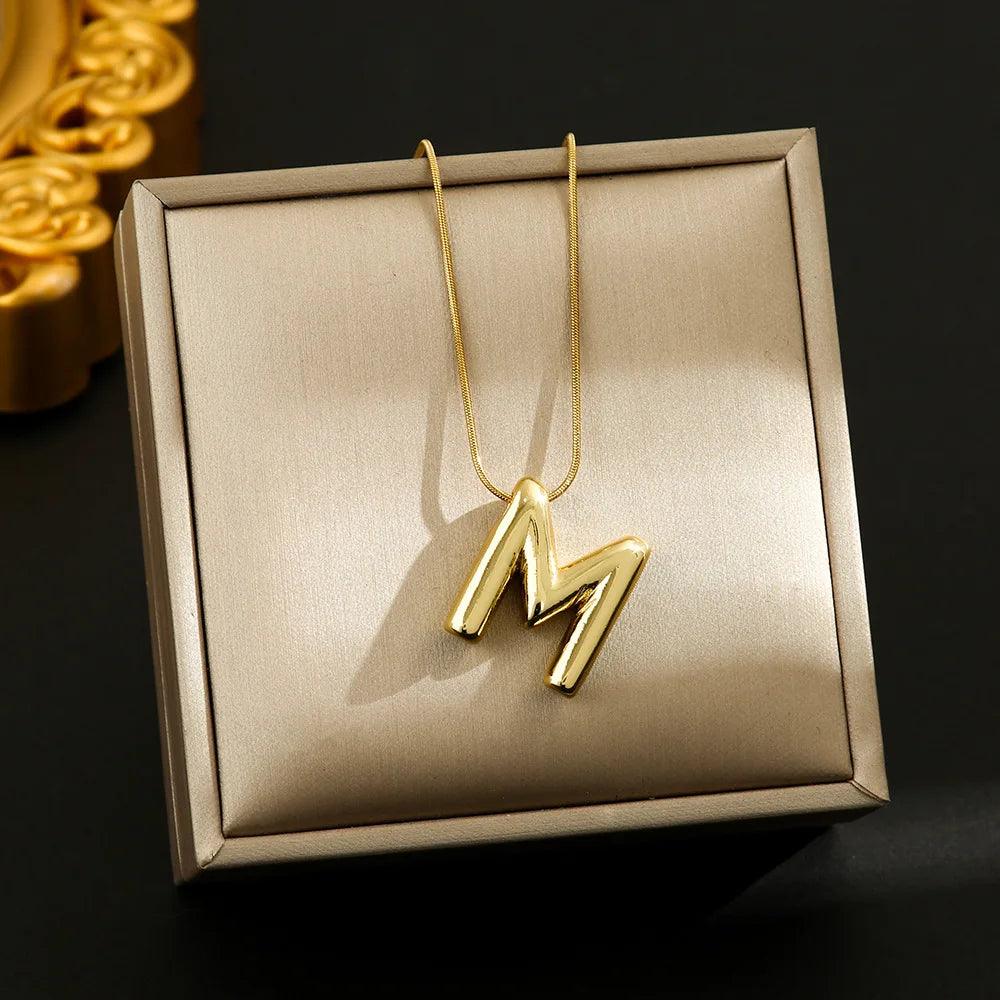 Hot Sale Stainless Steel 26 English Alphabet Necklace Pendant All-match Simple Clavicle Chain Jewelry