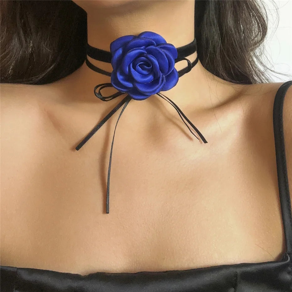 Ingemark Exaggerated Big Rose Flower Choker Necklace for Women Wed Bridal Goth Kpop Adjustable Bowknot Chain Y2K Accessories New