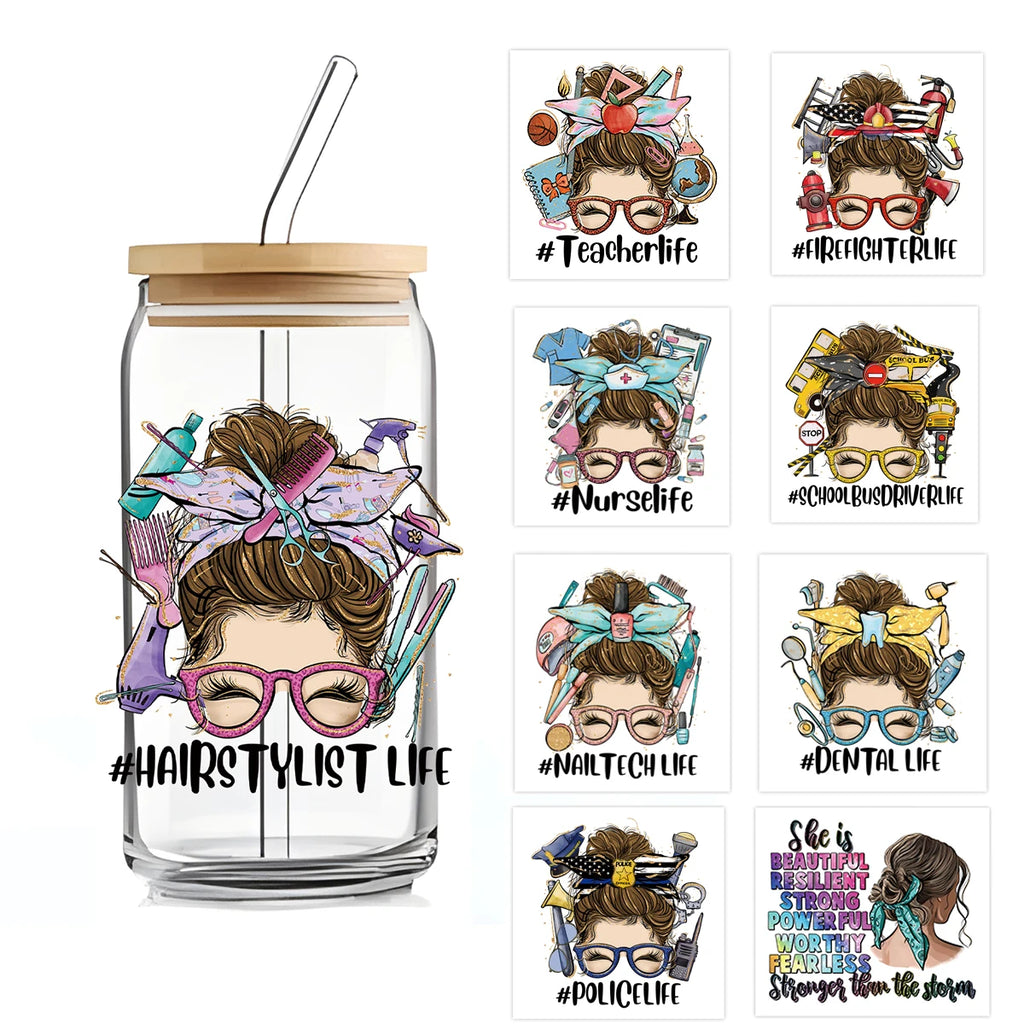 Teacher Design Cups Sticker UV DTF Transfer StickersFor 16 Oz Glass Bottles, Mug ,Glass Bottles Jars ,Easy To Use Beautiful