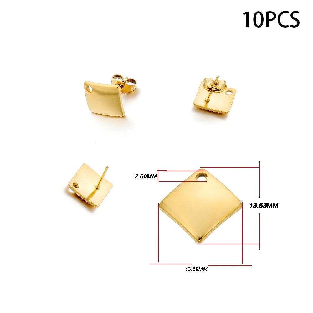 10-20pcs Stainless Steel Blank Earring Stud Golden Earrings Base With Earring Plug Connectors For DIY Jewelry Making Accessories