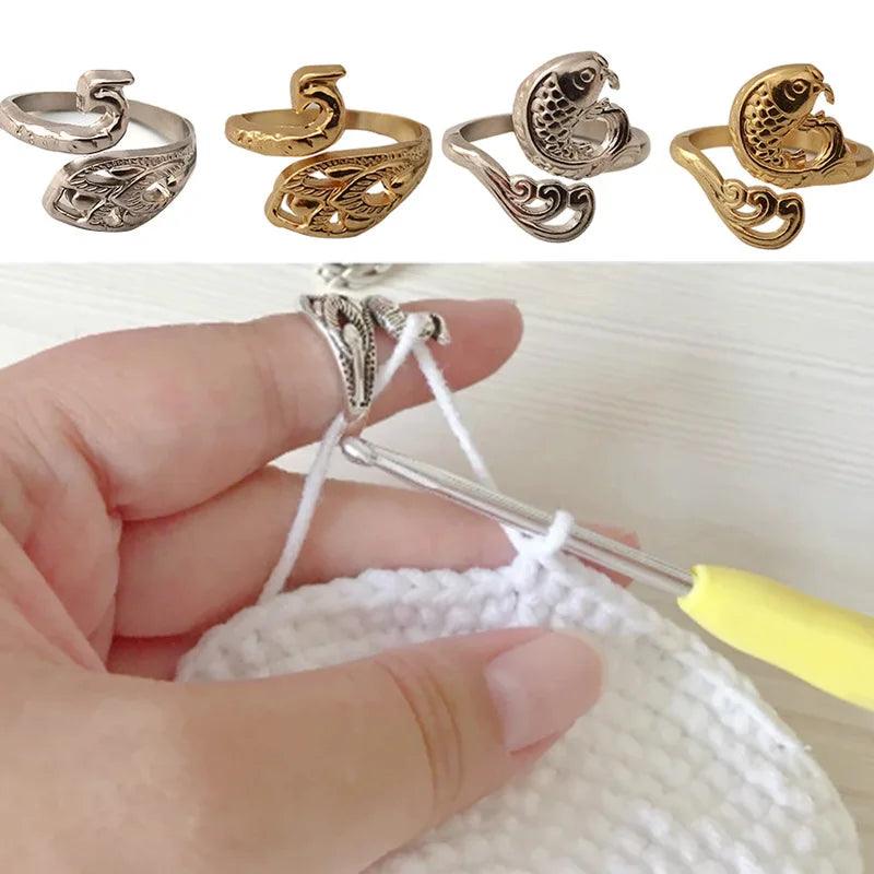 Retro Colorful Peacock Open-Screen Koi Carp Hook Thread Ring Open Needle With Thread Ethnic Style Couple Jewelry