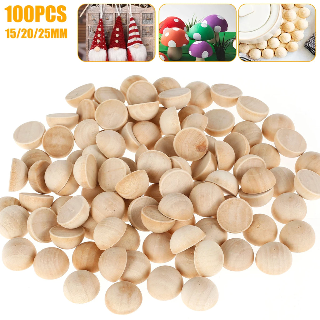 100pcs Half Wooden Beads Unfinished Half Round Wooden Balls Split Wooden Balls Mini Half Wooden Craft Balls Craft Supplies