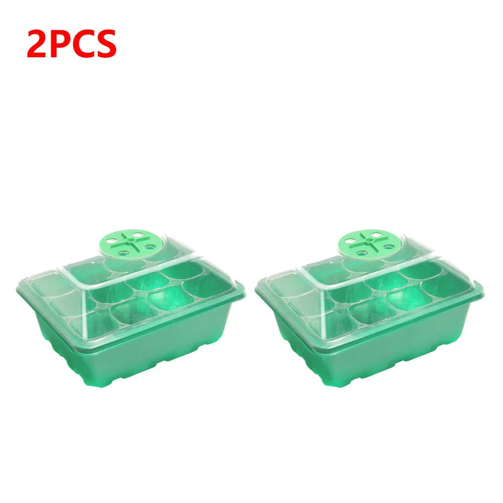 5-1Pcs 12 Grids Seed Starter Kit Plant Seeds Grow Box Seedling Trays Germination Box with Dome and Base For Seedlings Gardening