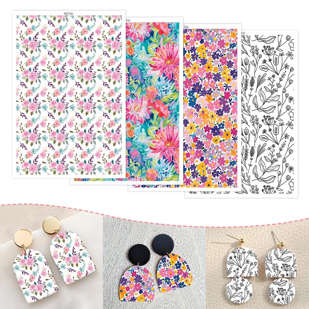 Polymer Clay Transfer Paper Blossom Petal Sprig Water Soluble Disposable Stickers for DIY Jewelry Earrings Printing Paper Making