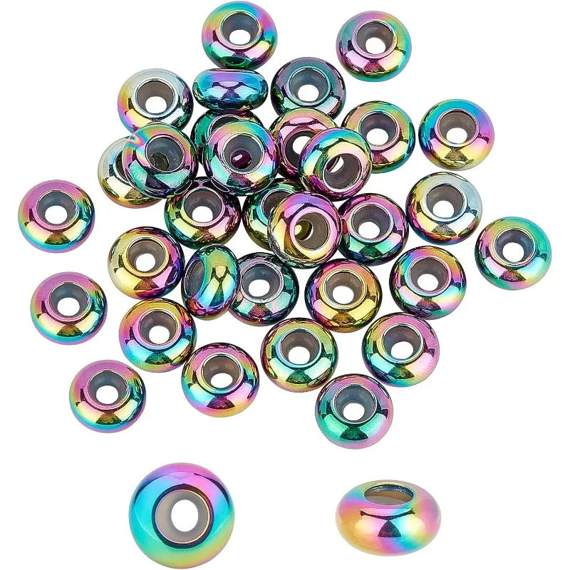 30pcs 8mm Rainbow Color Spacer Beads Stainless Steel with Rubber Inside Slider Beads Stopper Round Beads for Necklaces