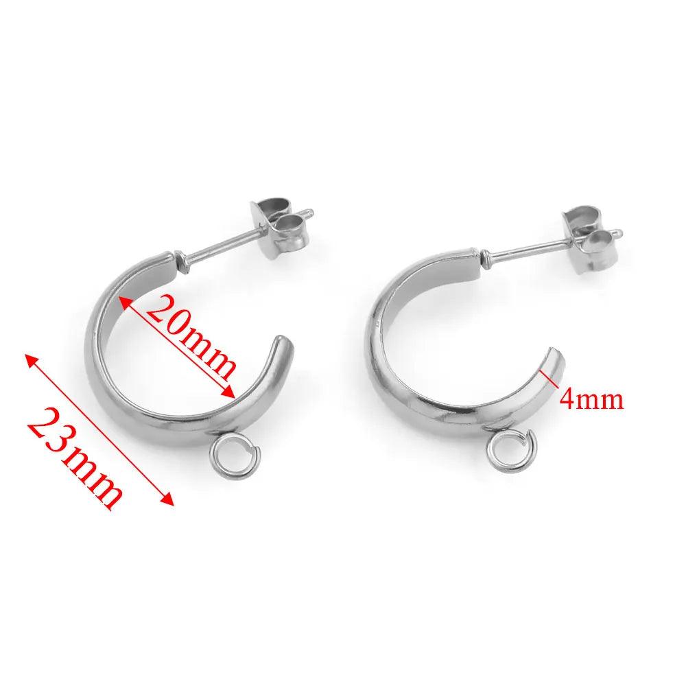 10pcs Stainless Steel Chunky Hoop Earrings Open C Shape Earring with Loop Round Ear Post for DIY Jewelry Making Accessories