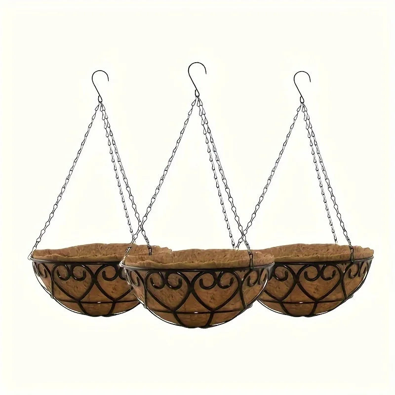 Coconut Brown Round Iron Chain Hanging Basket Flowerpot European Creative Fleshy Green Plant Chlorophytum Comosum Flowerpot