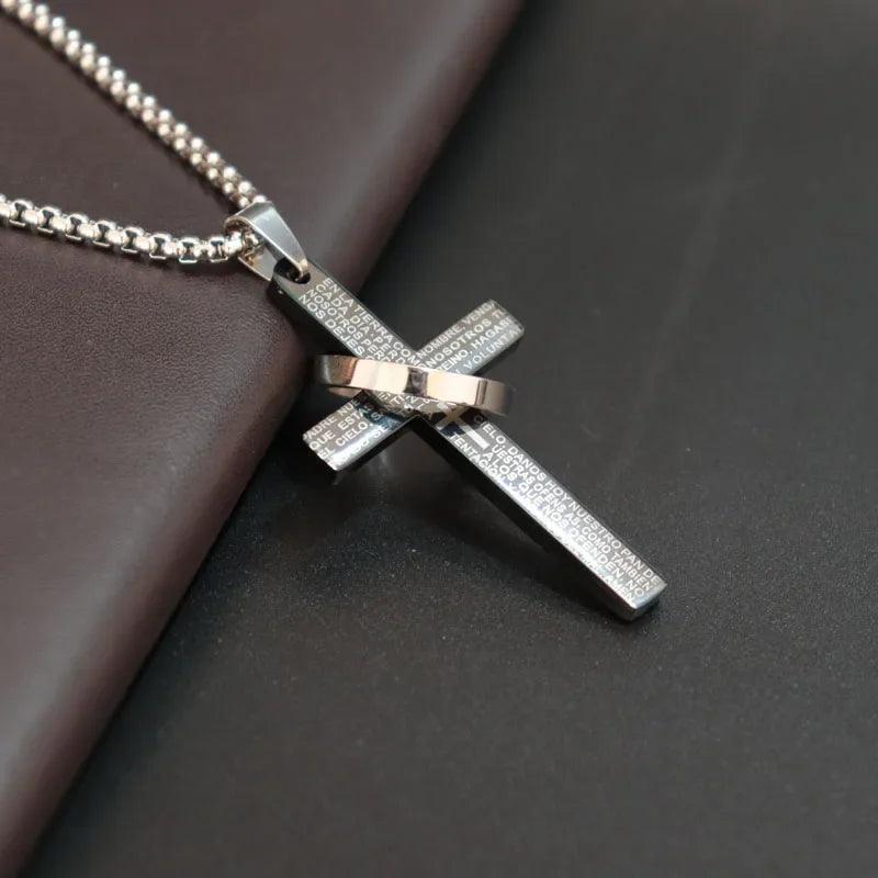 Simple Cross With Circle Pendant Necklaces Stainless Steel Chain Christ Cruz Necklace For Men Boys Cool Neck Jewelry Collier