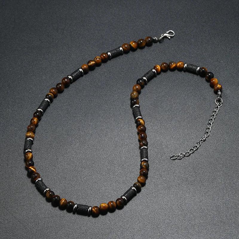 New Bohemian Men's Beaded Necklace Tiger Stone Natural Stone Fashion Trend Design Minimalist Necklace Commemorative Gift