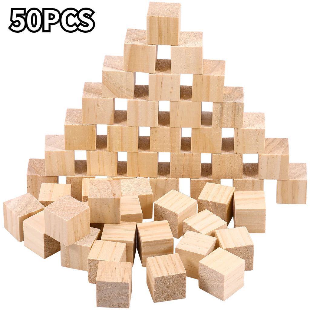 50Pcs Wood Blocks for Crafts Pine Wood Square Blocks 1 Inch Unfinished Wood Craft Cubes Natural Wooden Blocks Wooden Cubes