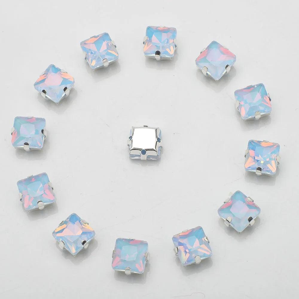 New 8MM 20pcs Square Crystal Buckle Four Hole Claw Drill Edge Hand Sewn Drill DIY Jewelry Accessories, Wedding Dress Materials
