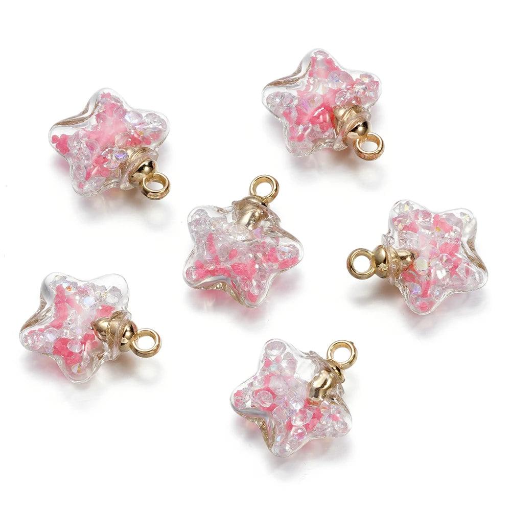10Pcs 17x19mm Luminous Quicksand Beads Five-pointed Star Charms Pendants Ornaments for Necklace Earrings DIY Jewelry Making