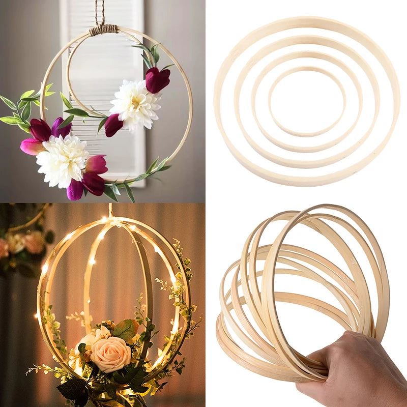 1pcs 8-40.5cm Wooden Circle Hoop for DIY Christmas Wreath Handmade Catcher Craft Bamboo Hoop Round Ring Wedding Decoration