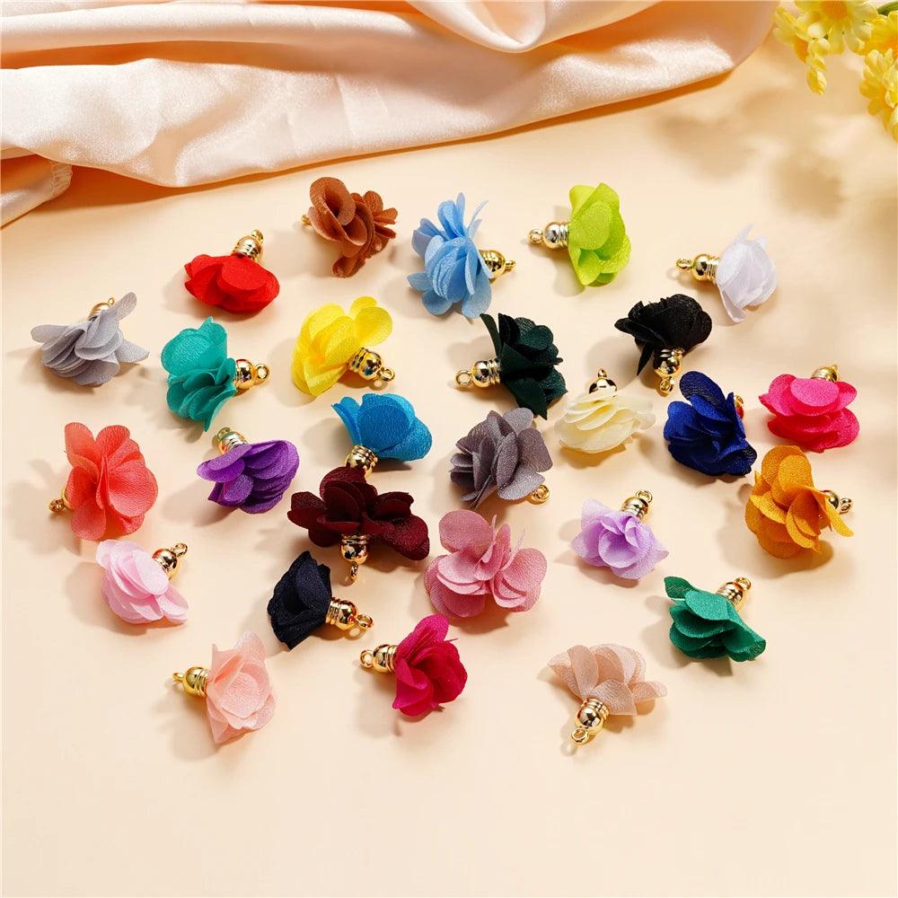 10Pcs/Lot Fabric Flower Tassel Pendants for Jewelry Making DIY Bracelet Earring Tassel Keychain Earring Making Accessories