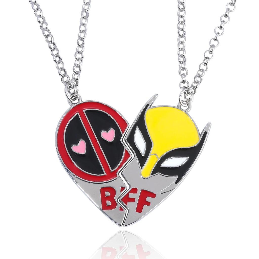 Deadpool and Wolverine Best Friends Necklace Set Split Heart Matching Pendant Necklace for Women Men Cosplay Jewelry Gift