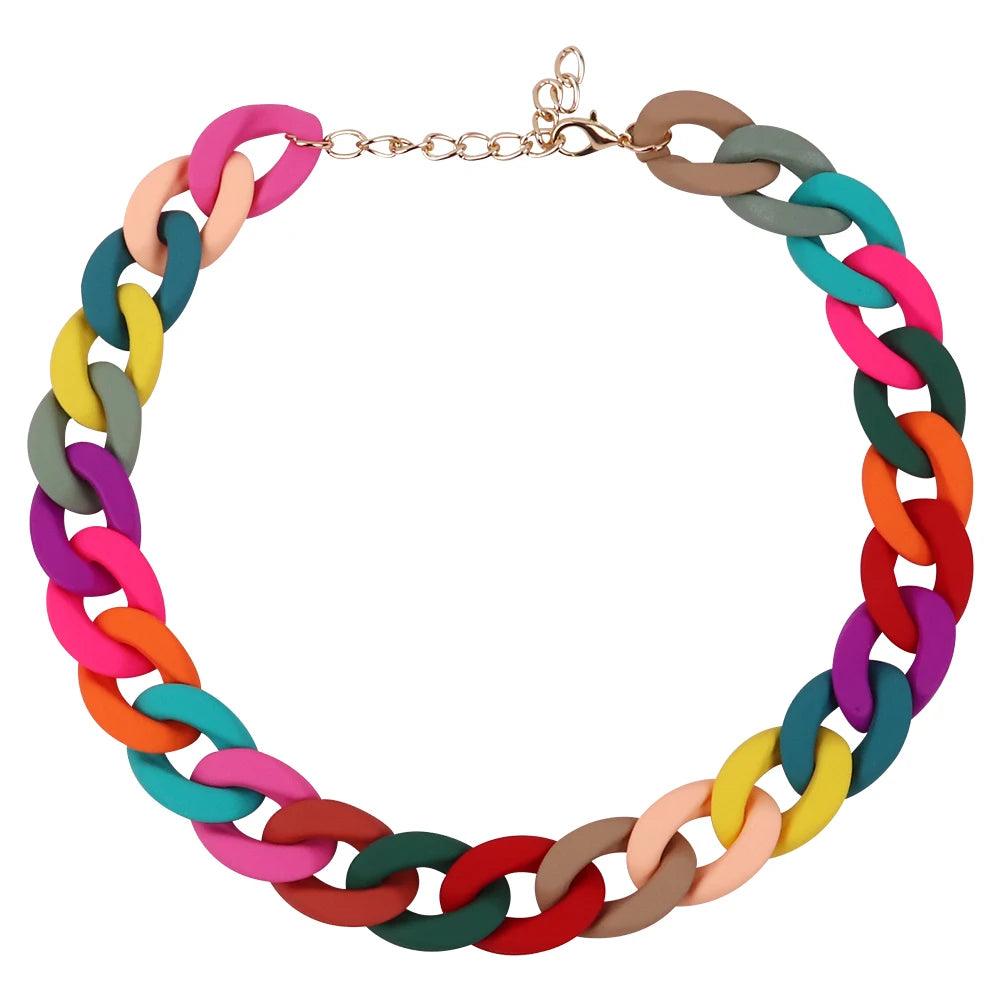 FishSheep Fashion Colorful Acrylic Matte Chain Choker Necklace for Women Statement Resin Wide Chain Collar Neck Jewelry 2024 New