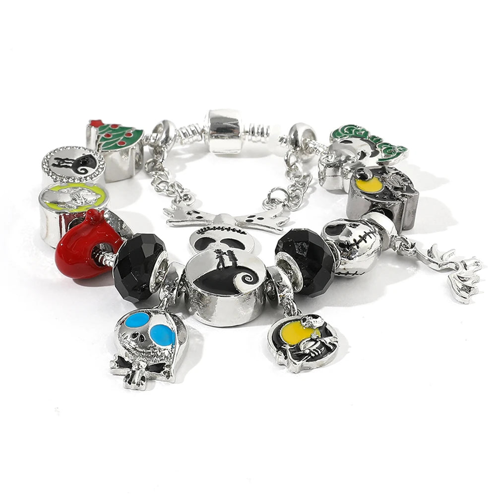 Disney The Nightmare Before Christmas Charms Bracelets Cute Jack Skellington Pendant Bangle Beads Bracelet for Women Jewelry