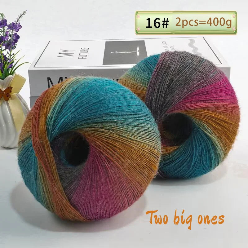 Rainbow Gradient Wool Yarn Balls 400g 2 Pack for Crochet