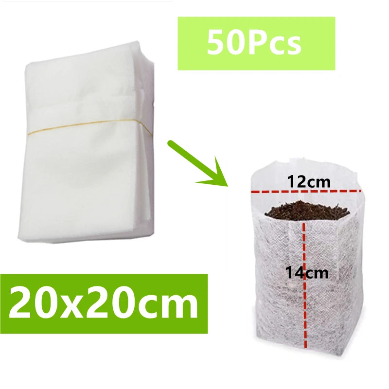 Seedling Bags 50 Pack Degradable Non-Woven Nursery Bags Fabric Seedling Grow Bags Plant Pouch for Garden Agricultural Supply