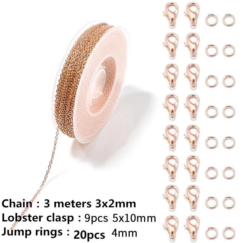 1 Set 3M Iron Cable Chains Link Chains With Jump Rings Lobster Clasps for Making Jewelry DIY Necklace Earring Bracelet Findings
