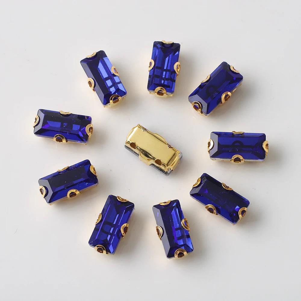 20Pcs Rectangular Gold Edged Glass Rhinestones With Claw Seams On Crystal Stones For Customized Clothing Decoration Diamond Seam