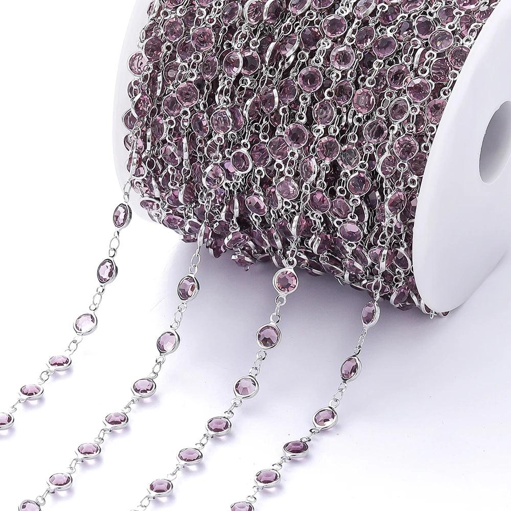 1Meter 6mm Colorful Crystal Beads Beaded Chain Glass Bead Necklace Chain Findings for DIY Bracelet Jewelry Making Supplies
