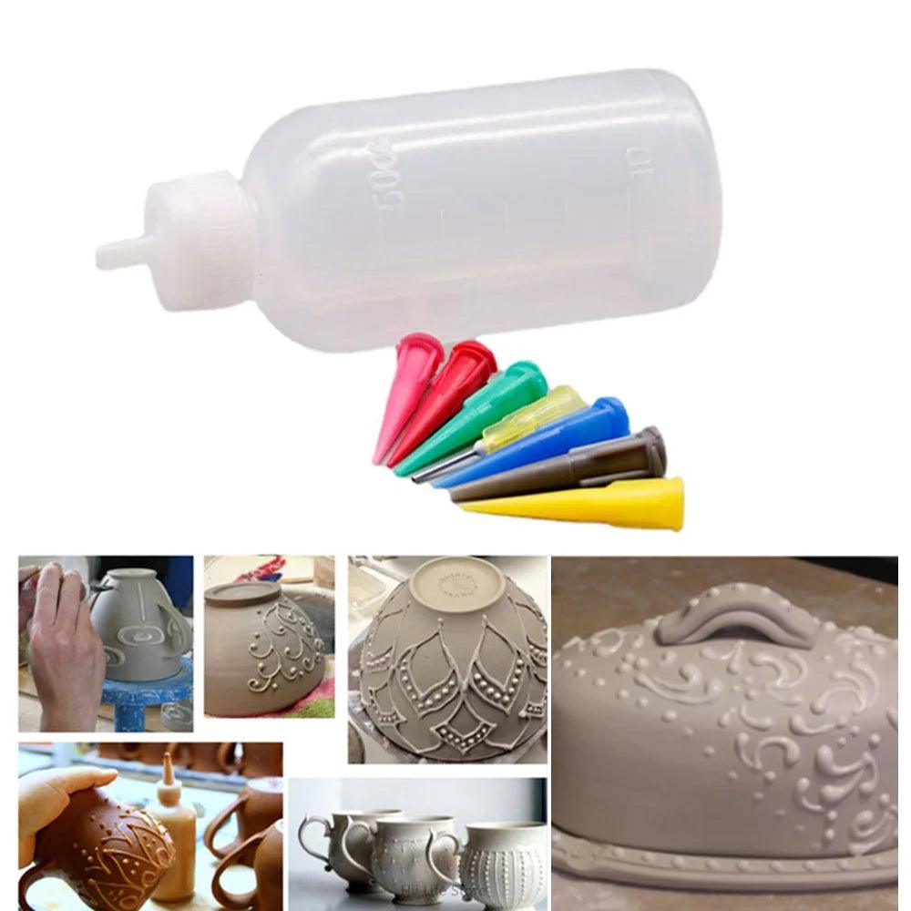 Pottery Painting Bottle 50ml Squeeze Mud Bottle Multi-needle DIY Texture Ceramic Coloring Glaze Painted Clay Sculpture Tool Set