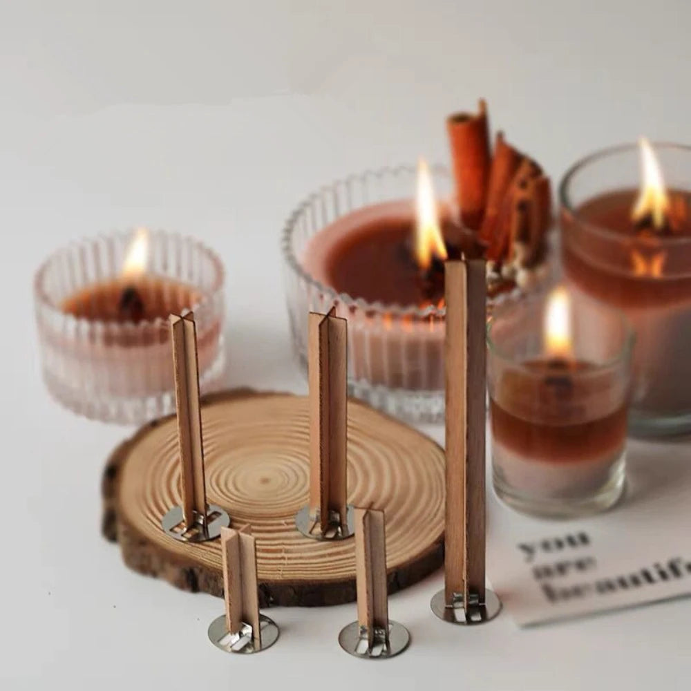 10pcs 3-10cm Length Cross Wooden Wood Cag Supply Soy Parffin Wax WickndleWick Core With Bases Wicks Candle For DIY  Makin