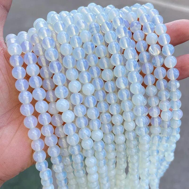 Natural Stone Beads White Opal Round Loose Spacer Beads 4 6 8 10mm for Jewelry Making DIY Bracelet Necklace Accessories 15" Inch