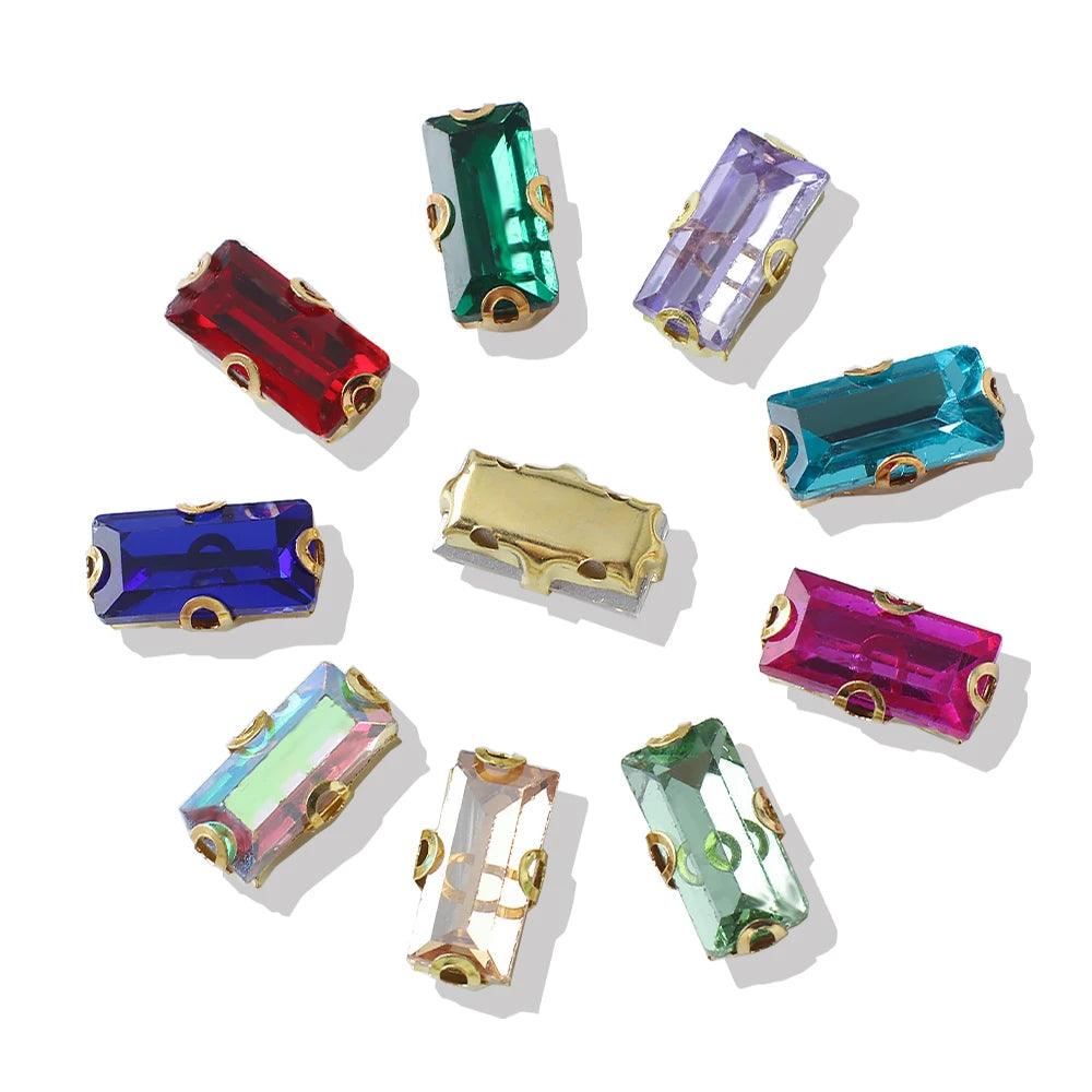 20Pcs Rectangular Gold Edged Glass Rhinestones With Claw Seams On Crystal Stones For Customized Clothing Decoration Diamond Seam