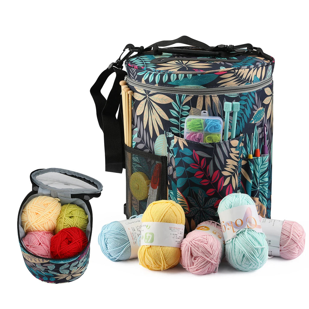 DIY Woven Storage Bag Sewing Embroidery Tool Storage Crochet Yarn Drum Bag Bead Rhinestone Button Storage Package Yarn Storage