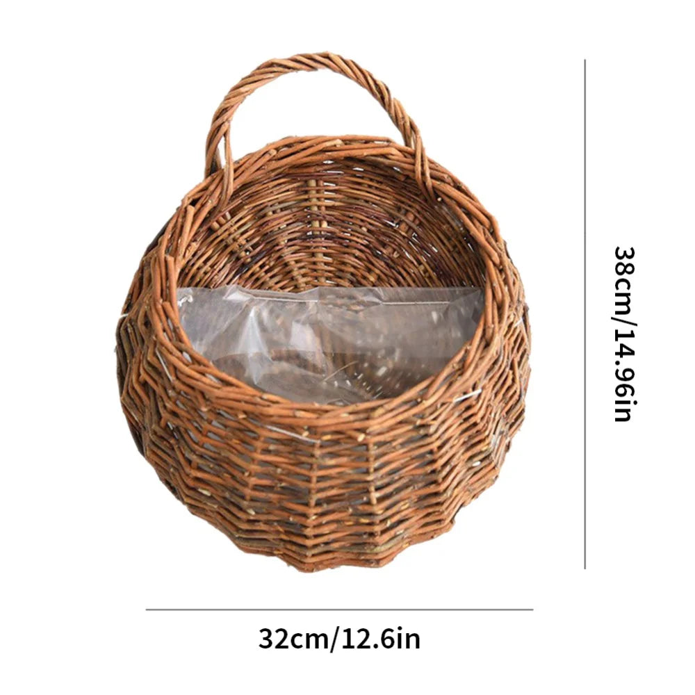 Wall Mount Rattan Basket Hanging Planter Basket Handmade Wicker Flower Pot Home Garden Decor Woven Rattan Vase Baskets