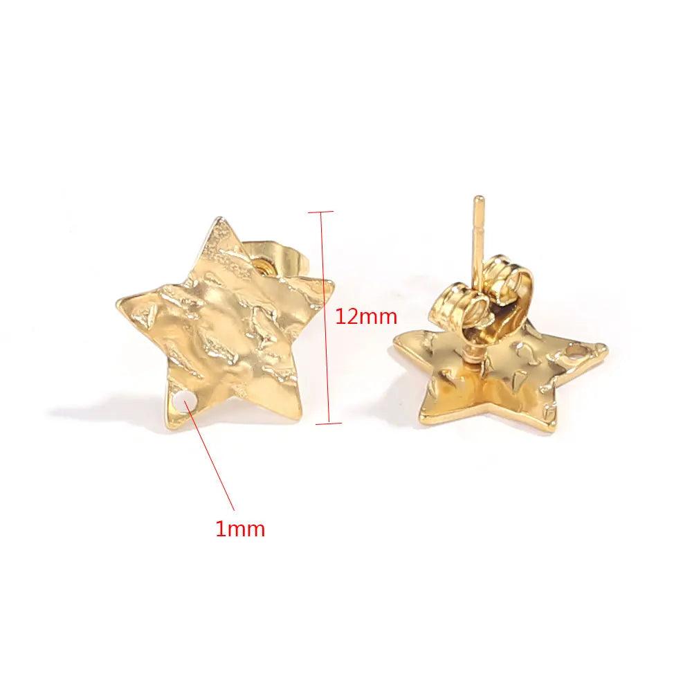 10pcs Stainless Steel Earring Posts with Loop Hole Star Moon Pattern Ear Studs Base for DIY Earring Jewelry Making Supplies