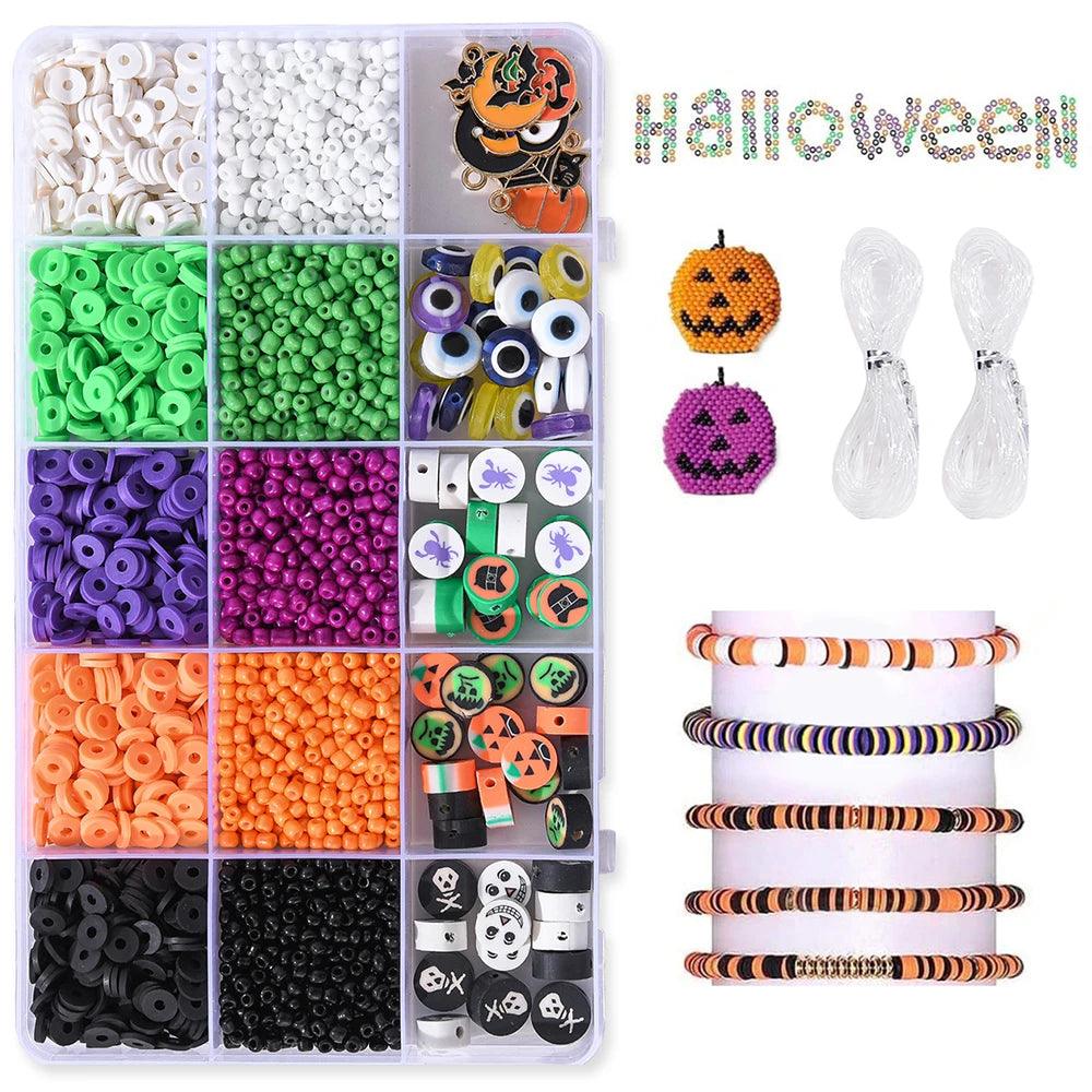 15 Grid Halloween Clay Bead Plastic Box Bead Bracelet Necklace Bracelet Making Kit Ghost Pumpkin Bat Circular Pendant