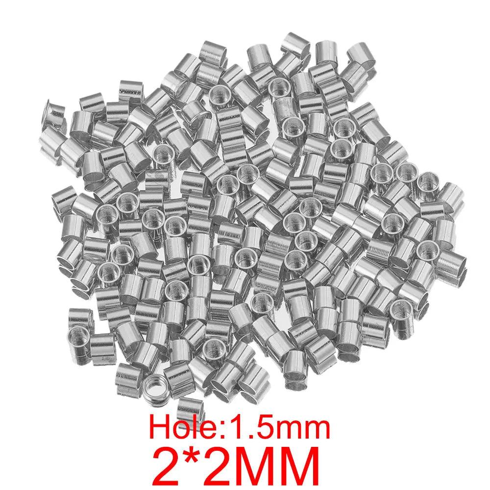 100-200pcs Stainless Steel Tube Crimp Beads Tiny Stopper Spacer Bead Cord End Caps for DIY Jewelry Craft Making Supplies