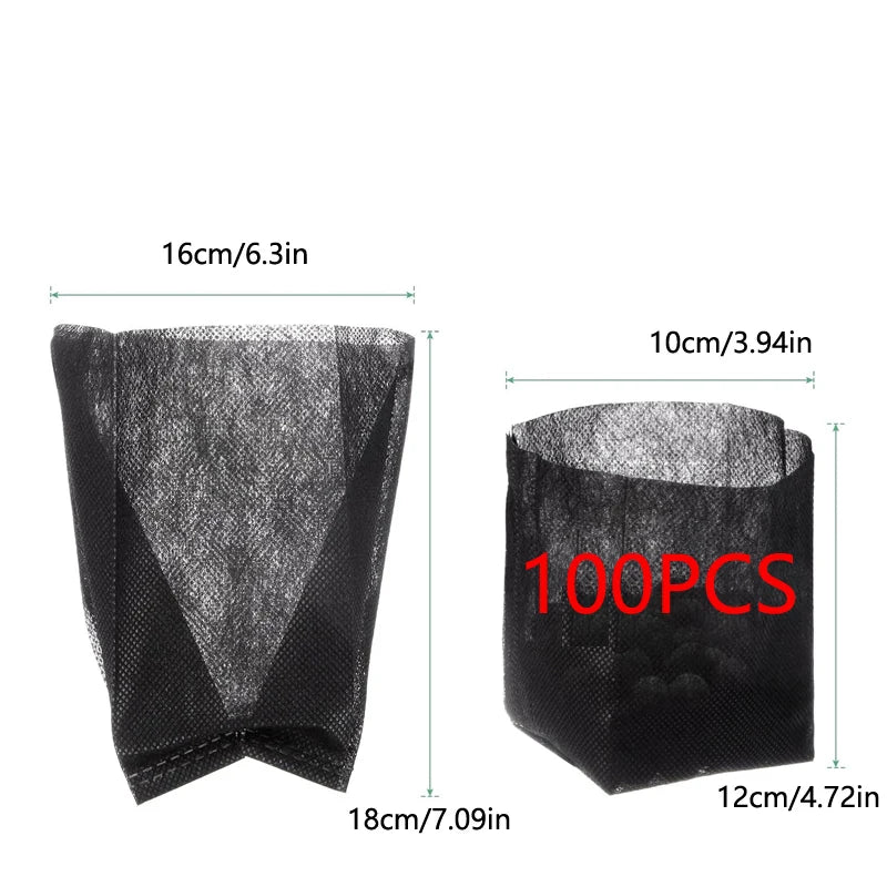 100-Piece Eco-friendly Non-Woven Fabric Seedling Bags - Thickened, Black Planting Pots For Flowers & Trees, Ideal For Green