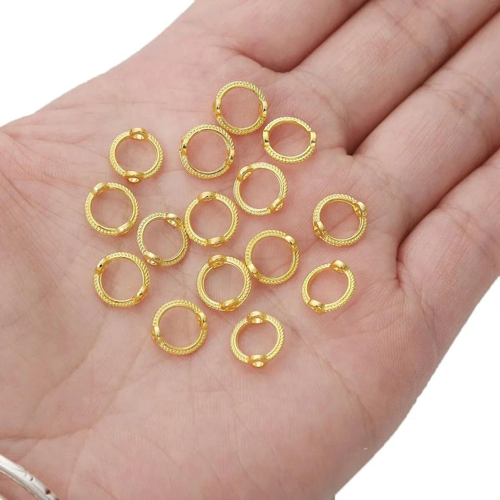 About50Pcs Alloy Color Retention Lace Bead Set, Fashionable Bag Bead Ring, Double Hole Bead Ring, Handmade String Bead DIY Brace