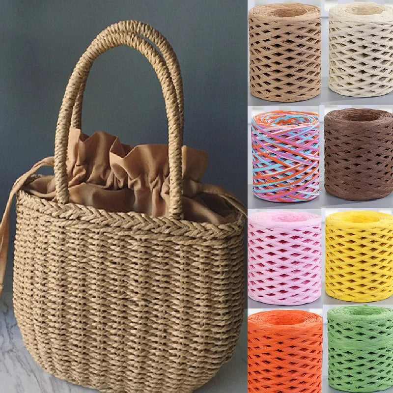 200m Natural Raffia Straw Yarn Hand-knitted Crocheting Grass Paper Rope For Diy Handmade Line Sunhat Beach Bag Cord Freeship