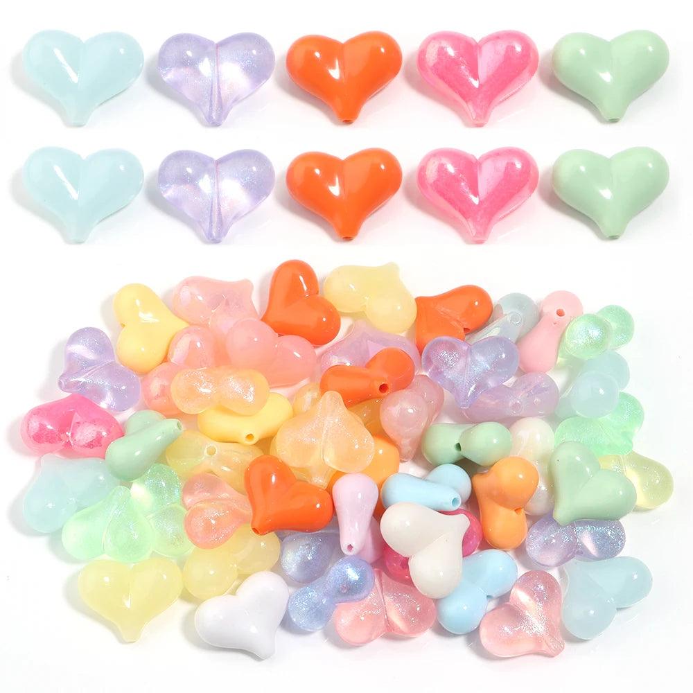 30pcs17x22mm Acrylic Love Heart Bead Shiny Loose Spacer Charm Bead for DIY Bracelet Necklace Jewelry Handmade Beaded Material