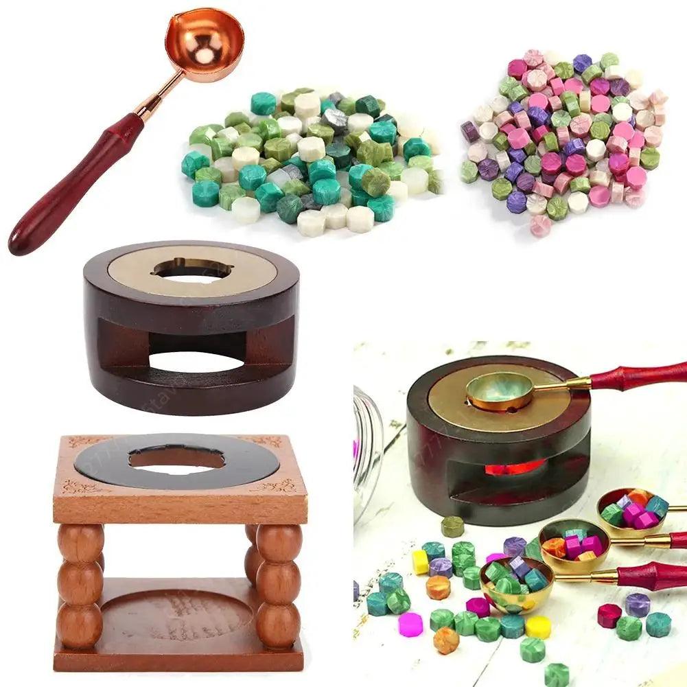 Retro Sealing Wax Furnace Stove Pot Wood Handle Sealing Wax Spoon for Wax Sealing Decorative Wax Stamp Craft Gift - Winord