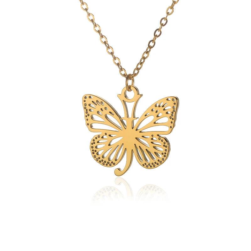 A-Z Initial Letter Collar Butterfly Necklace For Women Butterfly Jewelry Stainless Steel Alphabet Choker Necklace Female Gift