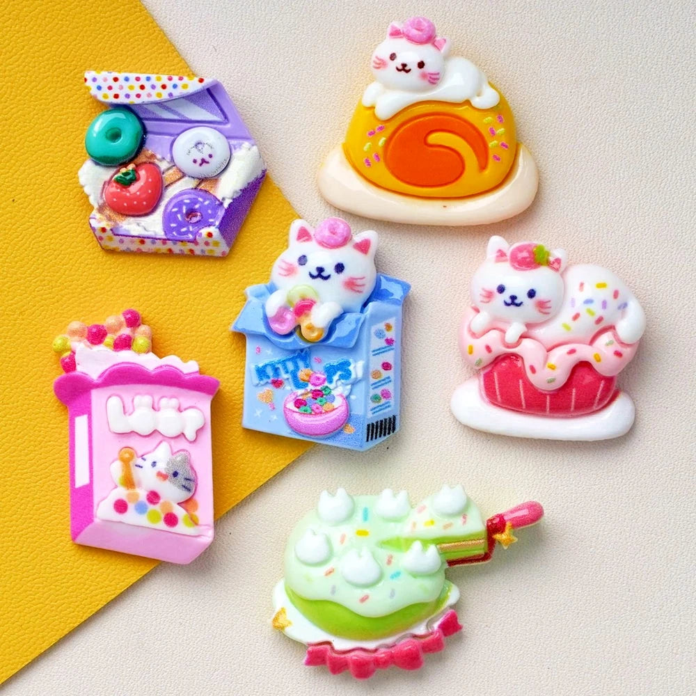 10 Pcs New Cute Cartoon glossy snack cat diy resin Cabochon Scrapbooking DIY Jewelry Hairpin Craft Decoration Accessories