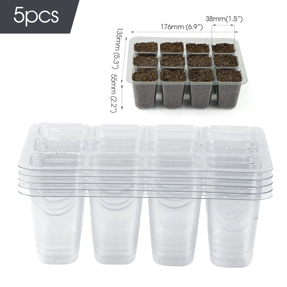 5/10pcs 12-Cell Transparent Seedling Starting Tray Gardening Nursery Grow Germination Plastic Seed Starter Tray Plant  Grow Cont