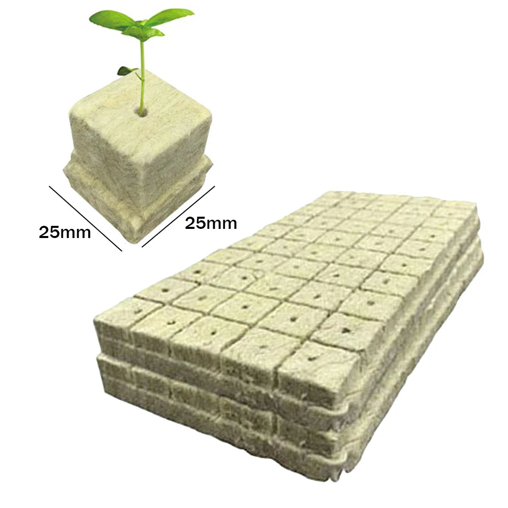 100pcs Stonewool Hydroponic Grow Media Starter Cubes Plant Cubes Soilless Substrate Seeded Rock Wool Plug Seedling Block