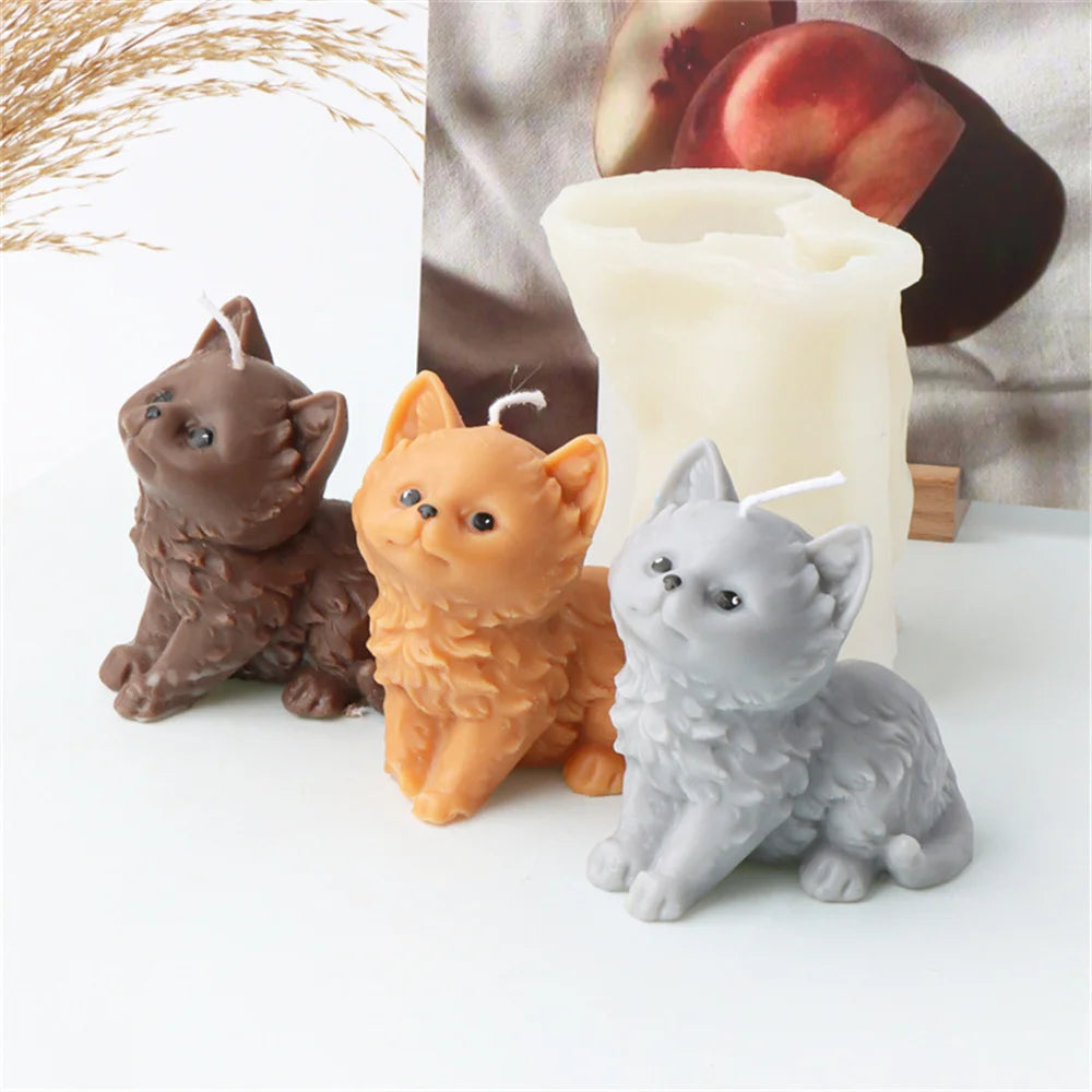 Cute Cat Silicone Candle Mold 3D Aromatherapy Candle Plaster Ornaments Soap Chocolate Cake Fondant Baking Mould Home Decor