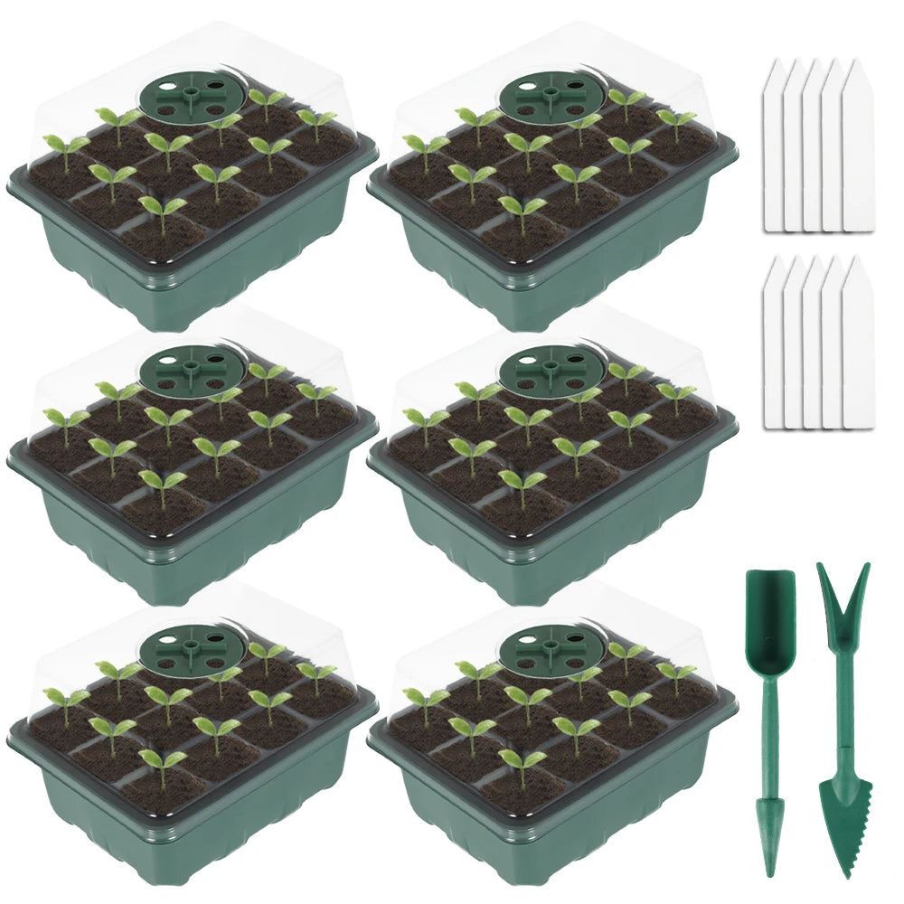 6Pcs Seedling Starter Trays 12 Hole Plastic Plant Seeds Grow Box Vegetable Flower Plant Pots Nursery Grow Box for Garden Ourdoor