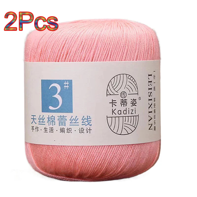 100% Mercerized Cotton Lace Yarn Threads for Crochet and Knitting - 2Pcs Embroidery Craft Set