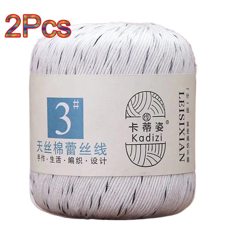100% Mercerized Cotton Lace Yarn Threads for Crochet and Knitting - 2Pcs Embroidery Craft Set