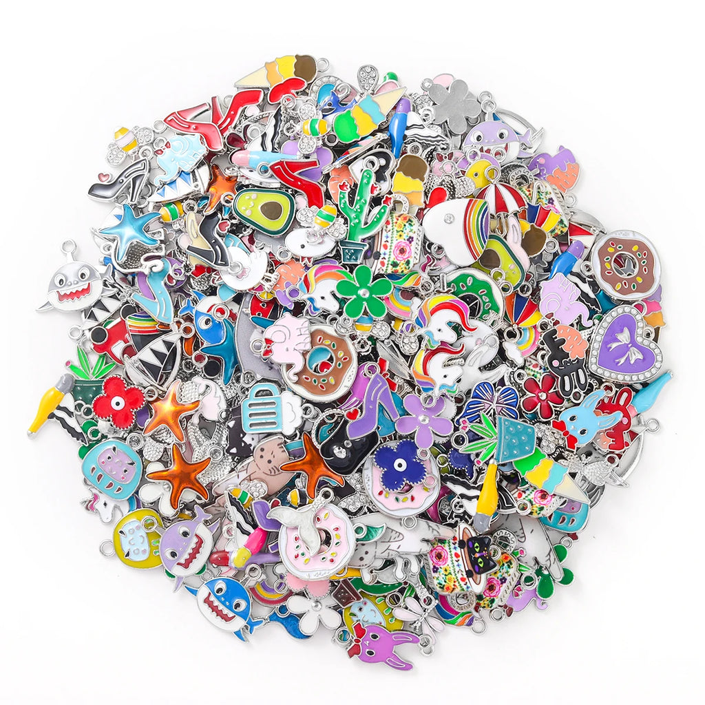 50/100Pcs Mixed loading Bracelet Charms Jewelry Making Charms Assorted silver Plated Enamel Pendants for DIY Necklace Bracelet E